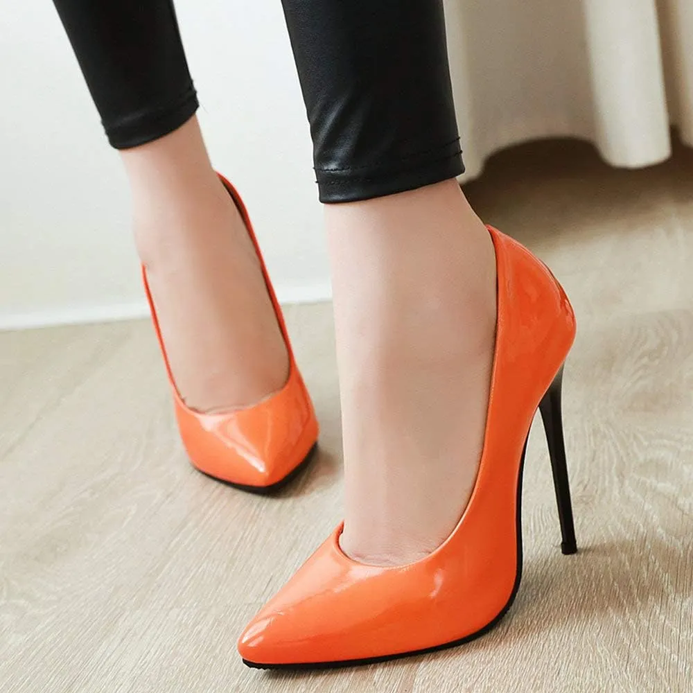 LUXMAX Women Patent Leather Pointed Toe Pumps Stiletto High Heel Court Shoes