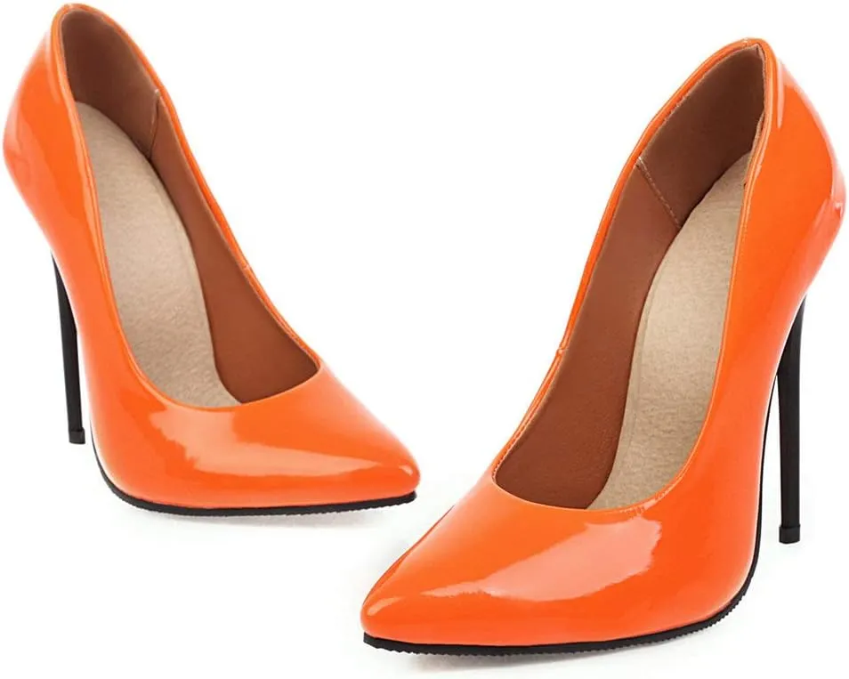 LUXMAX Women Patent Leather Pointed Toe Pumps Stiletto High Heel Court Shoes