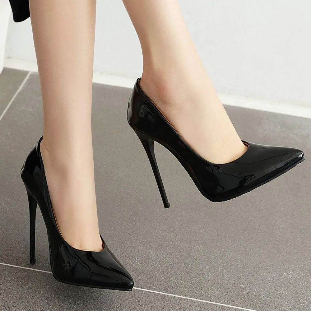 LUXMAX Women Patent Leather Pointed Toe Pumps Stiletto High Heel Court Shoes