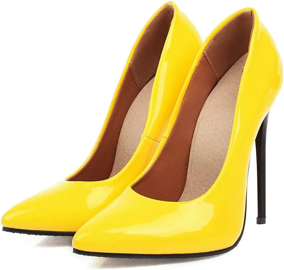 LUXMAX Women Patent Leather Pointed Toe Pumps Stiletto High Heel Court Shoes