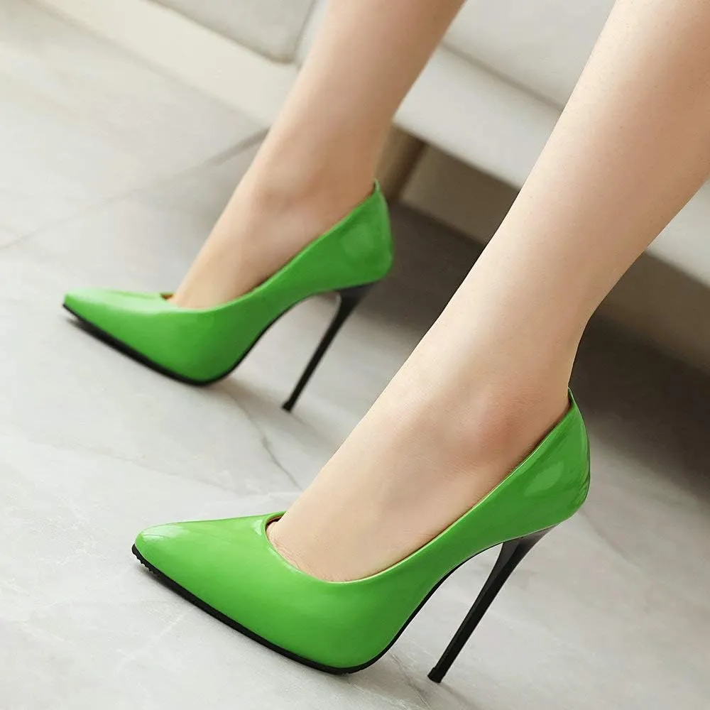 LUXMAX Women Patent Leather Pointed Toe Pumps Stiletto High Heel Court Shoes