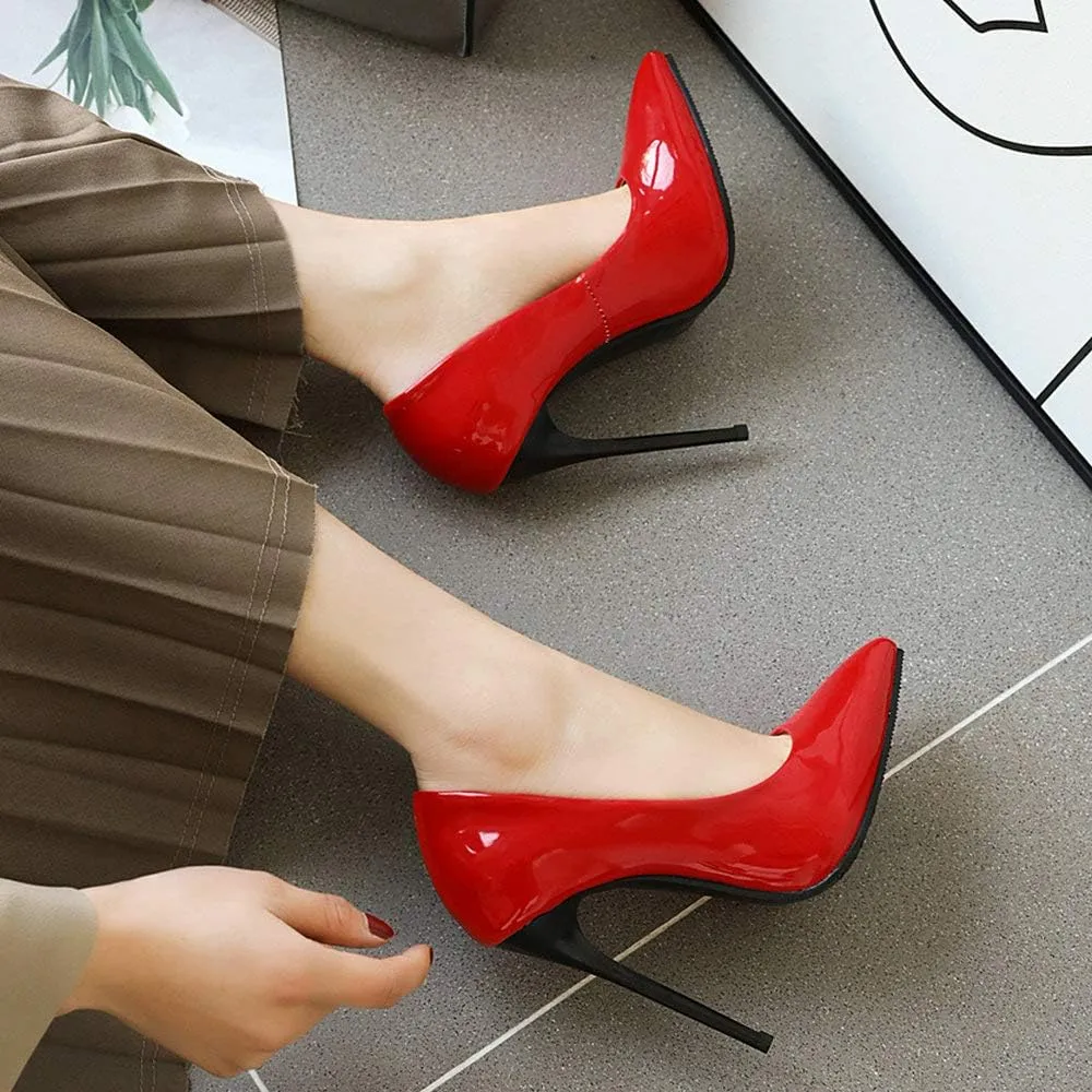 LUXMAX Women Patent Leather Pointed Toe Pumps Stiletto High Heel Court Shoes