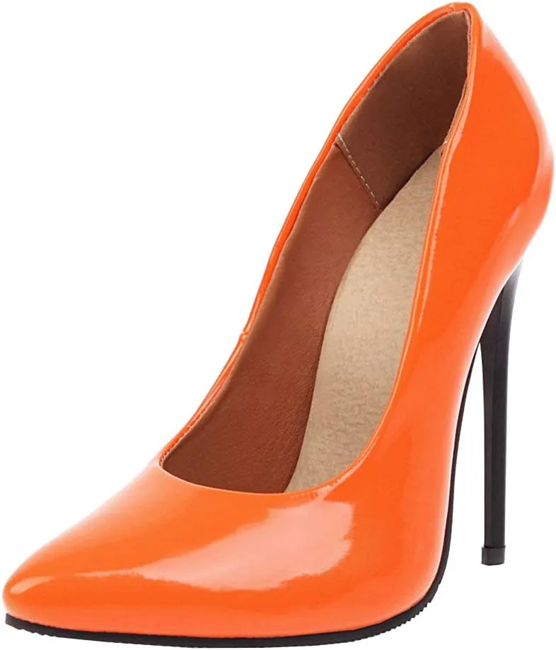 LUXMAX Women Patent Leather Pointed Toe Pumps Stiletto High Heel Court Shoes