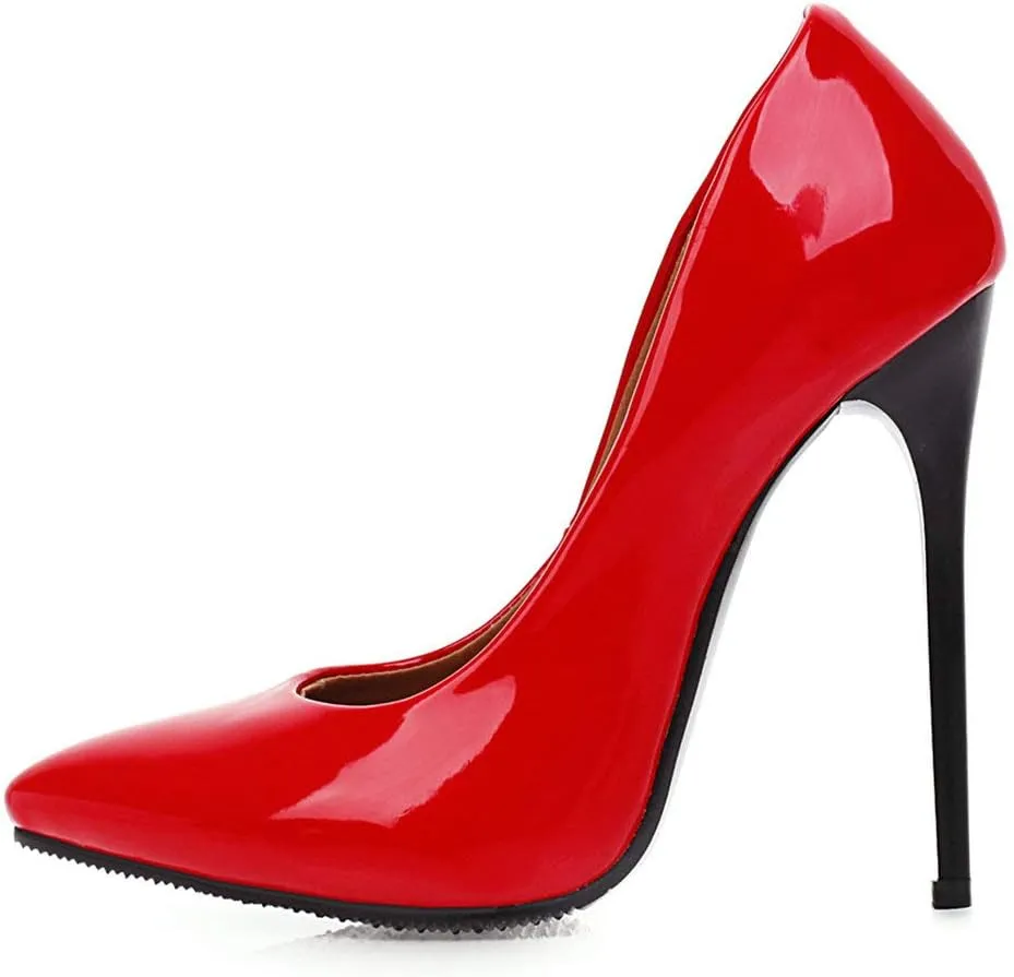 LUXMAX Women Patent Leather Pointed Toe Pumps Stiletto High Heel Court Shoes