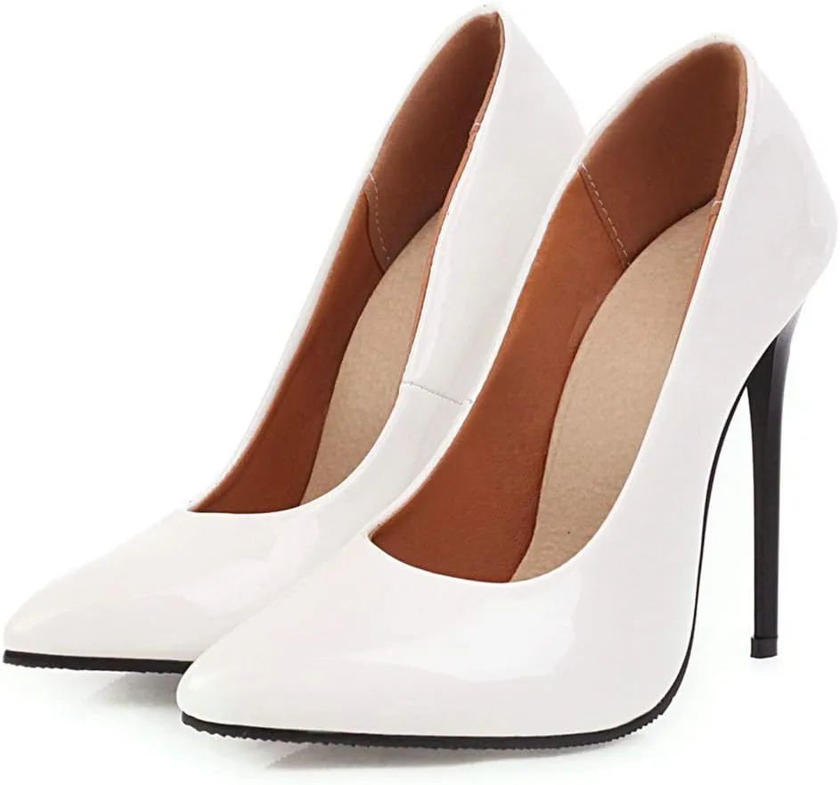 LUXMAX Women Patent Leather Pointed Toe Pumps Stiletto High Heel Court Shoes