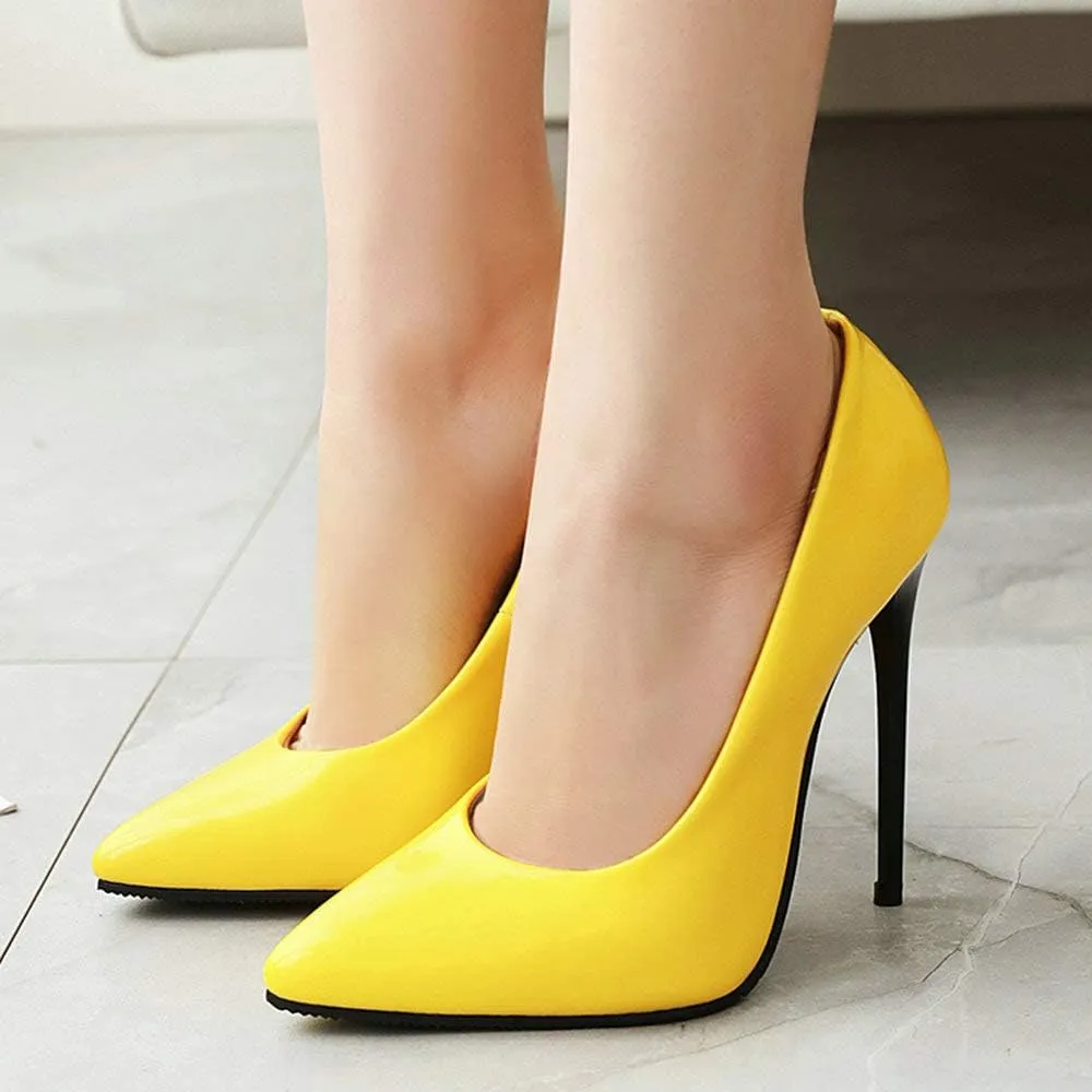 LUXMAX Women Patent Leather Pointed Toe Pumps Stiletto High Heel Court Shoes