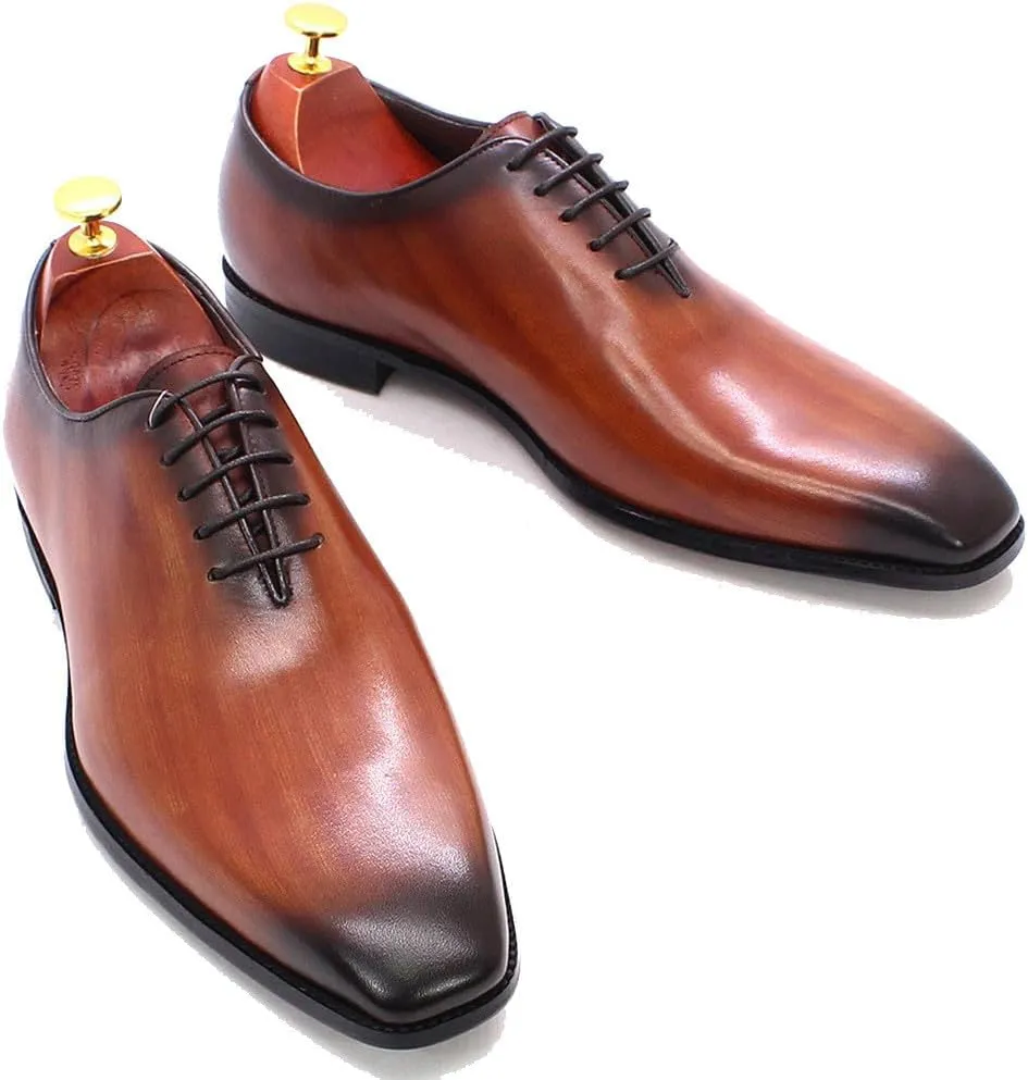 Men Oxfords Formal Dress Shoes for Men Genunie Leather Plain Toe Derby Prom Wedding Business Causal Suit Shoes Comfortable Fashion Tuxedo Lace Up Shoes for Men