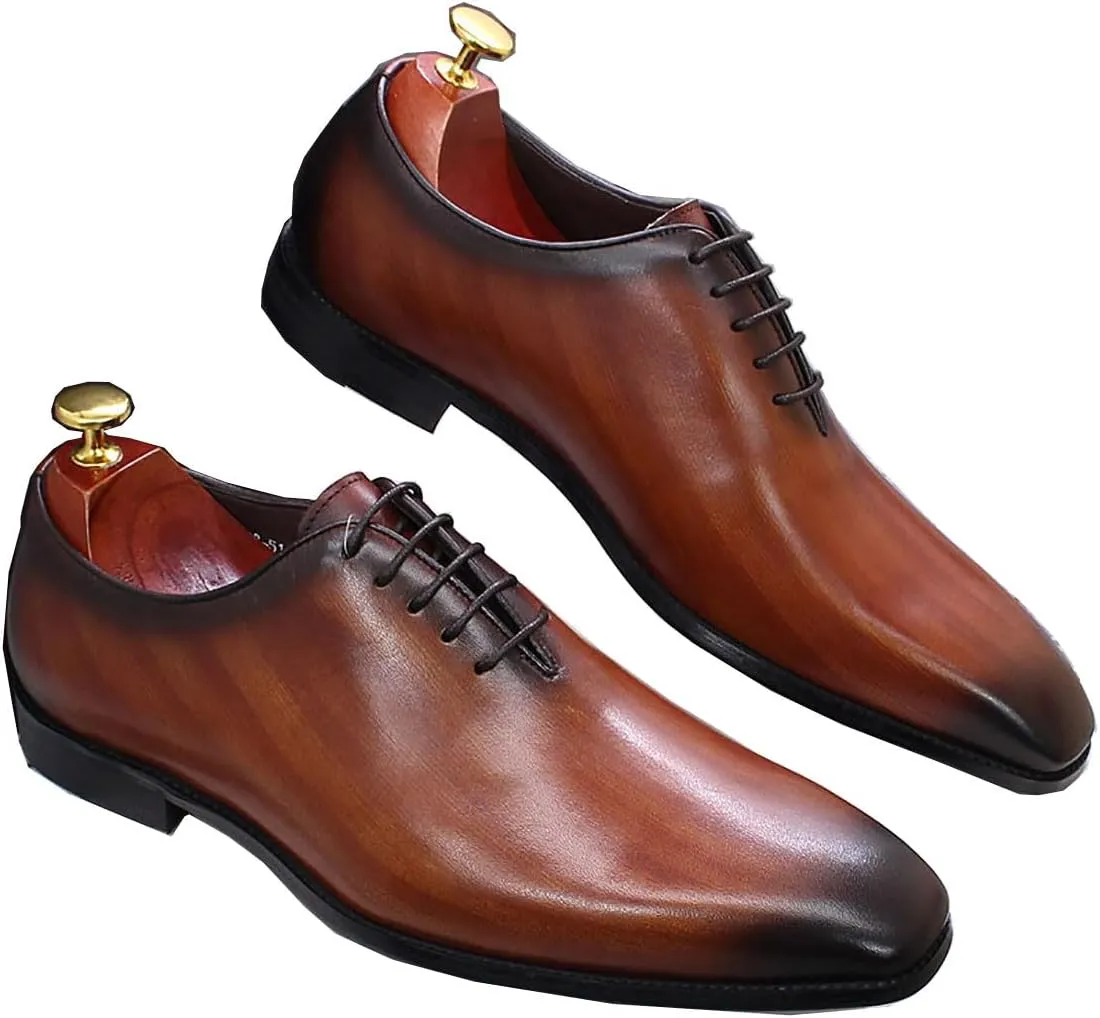 Men Oxfords Formal Dress Shoes for Men Genunie Leather Plain Toe Derby Prom Wedding Business Causal Suit Shoes Comfortable Fashion Tuxedo Lace Up Shoes for Men