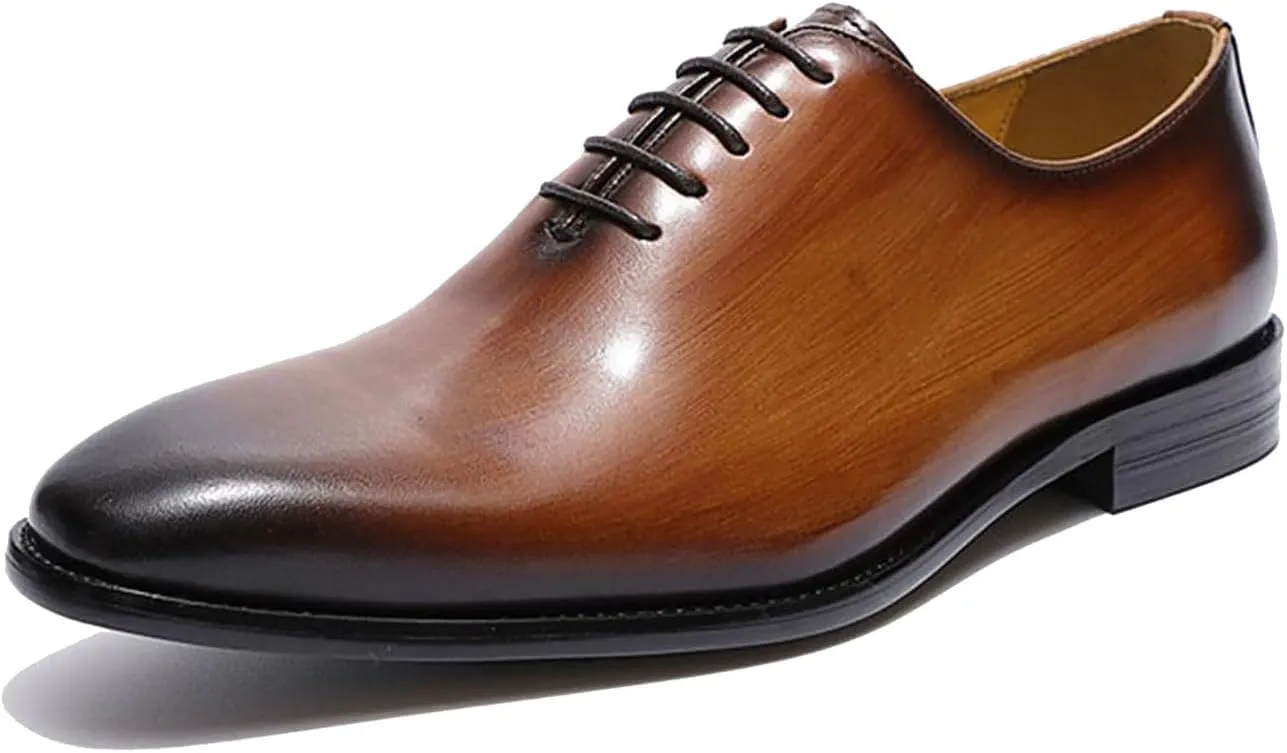 Men Oxfords Formal Dress Shoes for Men Genunie Leather Plain Toe Derby Prom Wedding Business Causal Suit Shoes Comfortable Fashion Tuxedo Lace Up Shoes for Men