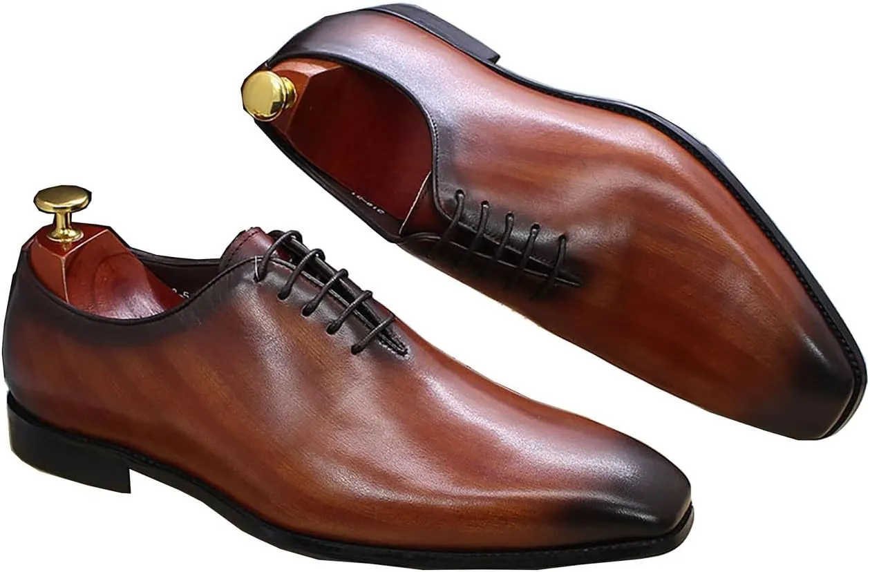 Men Oxfords Formal Dress Shoes for Men Genunie Leather Plain Toe Derby Prom Wedding Business Causal Suit Shoes Comfortable Fashion Tuxedo Lace Up Shoes for Men