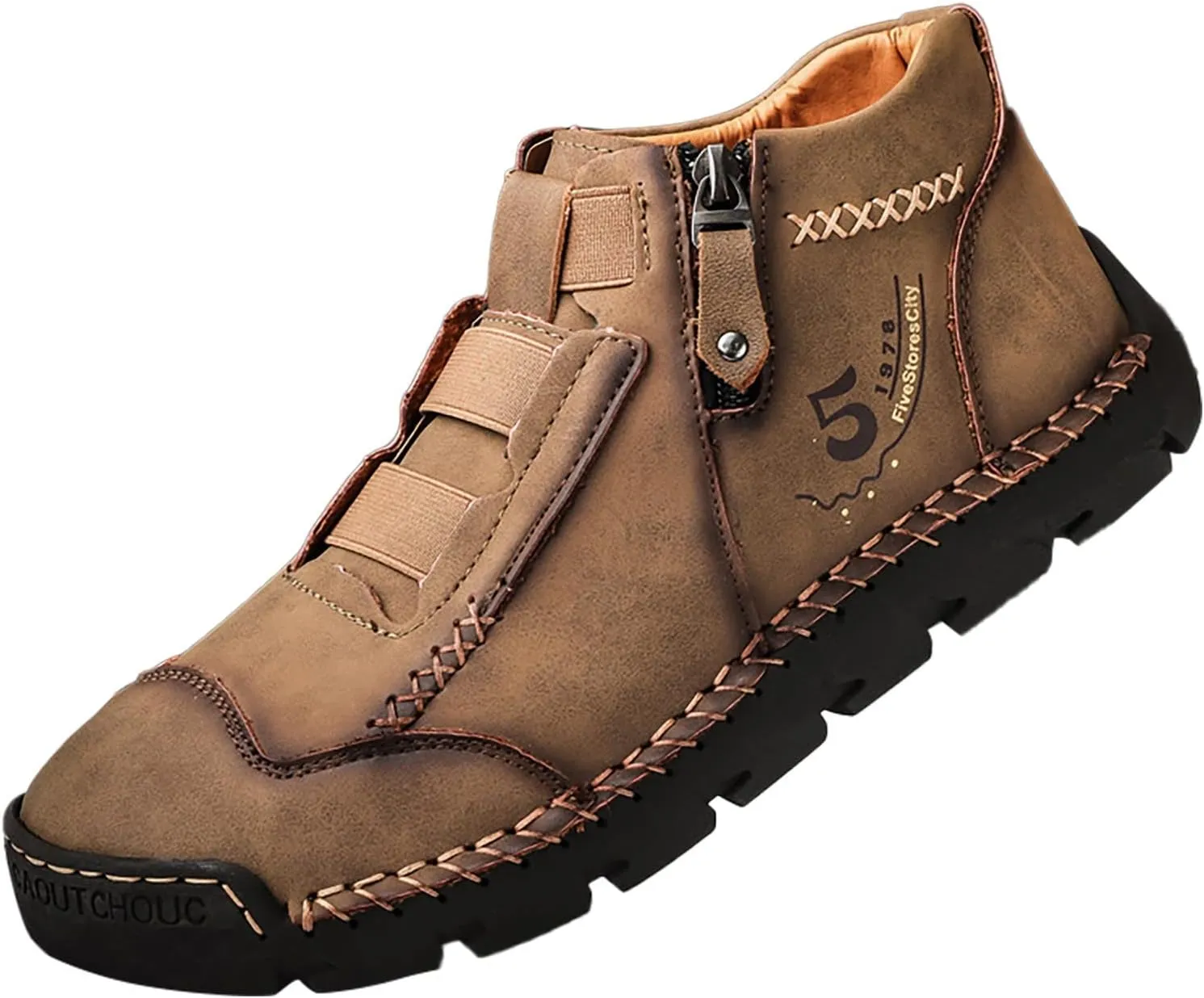 Men's British Large Casual Leather Foreign Trade Zipper Sports Shoes Sneaker Rack for Men (Khaki, 7)