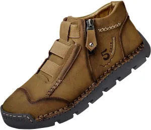 Men's British Large Casual Leather Foreign Trade Zipper Sports Shoes Sneaker Rack for Men (Yellow, 8.5)