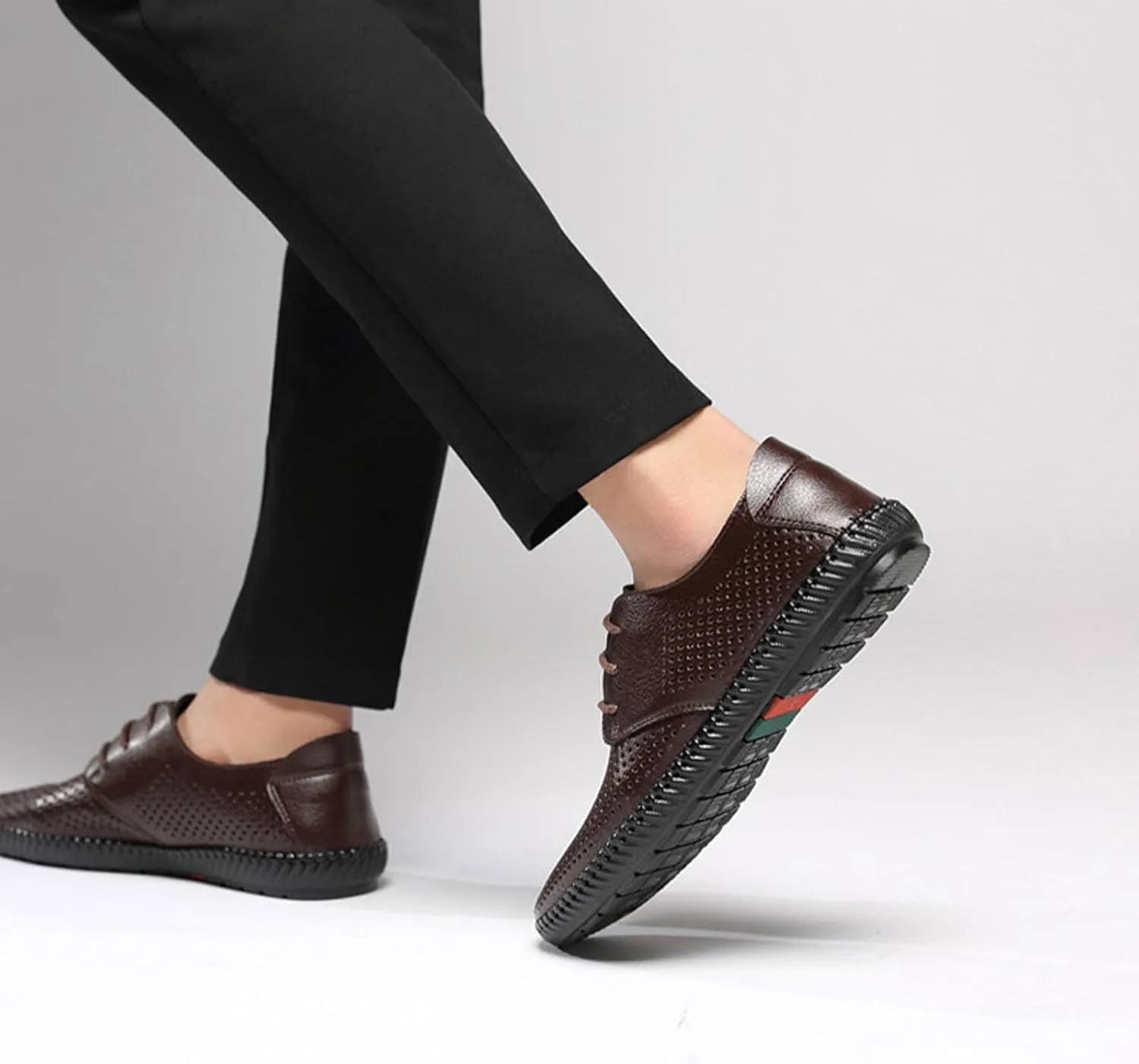Men's Leather Lace Up Low Top Business Oxfords Shoes Hollow Breathable Casual Non-Slip Shallow Mouth Sneakers Fashion Dress Work Shoes