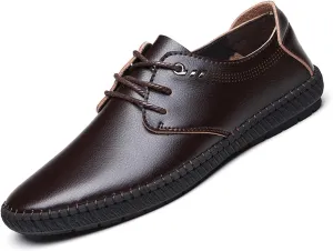 Men's Leather Lace Up Low Top Business Oxfords Shoes Hollow Breathable Casual Non-Slip Shallow Mouth Sneakers Fashion Dress Work Shoes