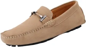 Men's Leather Loafers - Comfortable Slip-On Driving Shoes, Lightweight Slip-Resistant, Classic Nubuck for Casual, Work, and Wedding