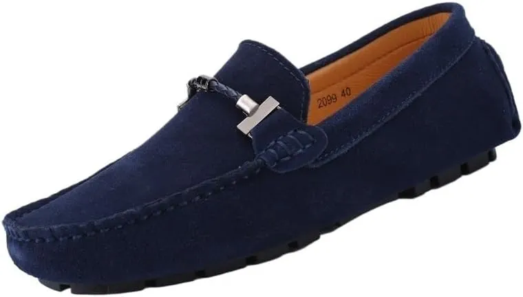 Men's Leather Loafers - Comfortable Slip-On Driving Shoes, Lightweight Slip-Resistant, Classic Nubuck for Casual, Work, and Wedding