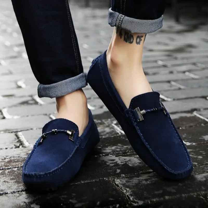Men's Leather Loafers - Comfortable Slip-On Driving Shoes, Lightweight Slip-Resistant, Classic Nubuck for Casual, Work, and Wedding