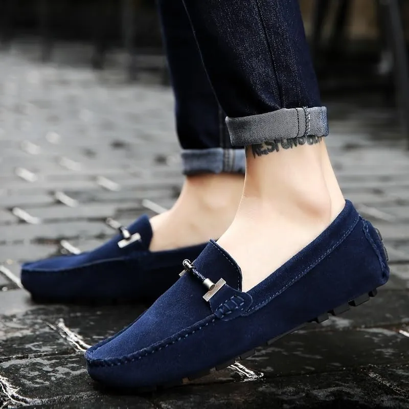 Men's Leather Loafers - Comfortable Slip-On Driving Shoes, Lightweight Slip-Resistant, Classic Nubuck for Casual, Work, and Wedding