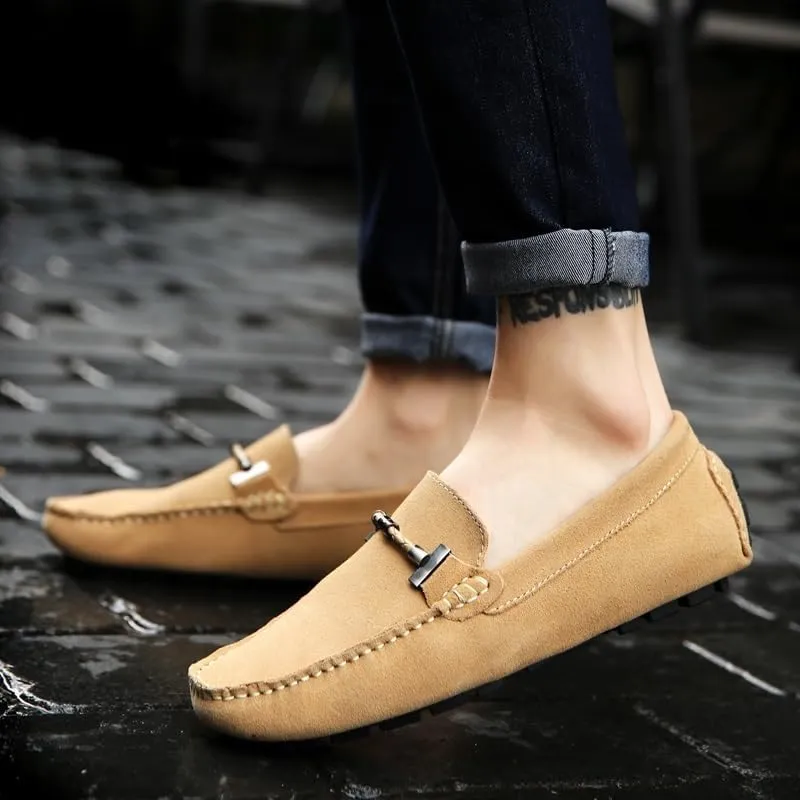 Men's Leather Loafers - Comfortable Slip-On Driving Shoes, Lightweight Slip-Resistant, Classic Nubuck for Casual, Work, and Wedding