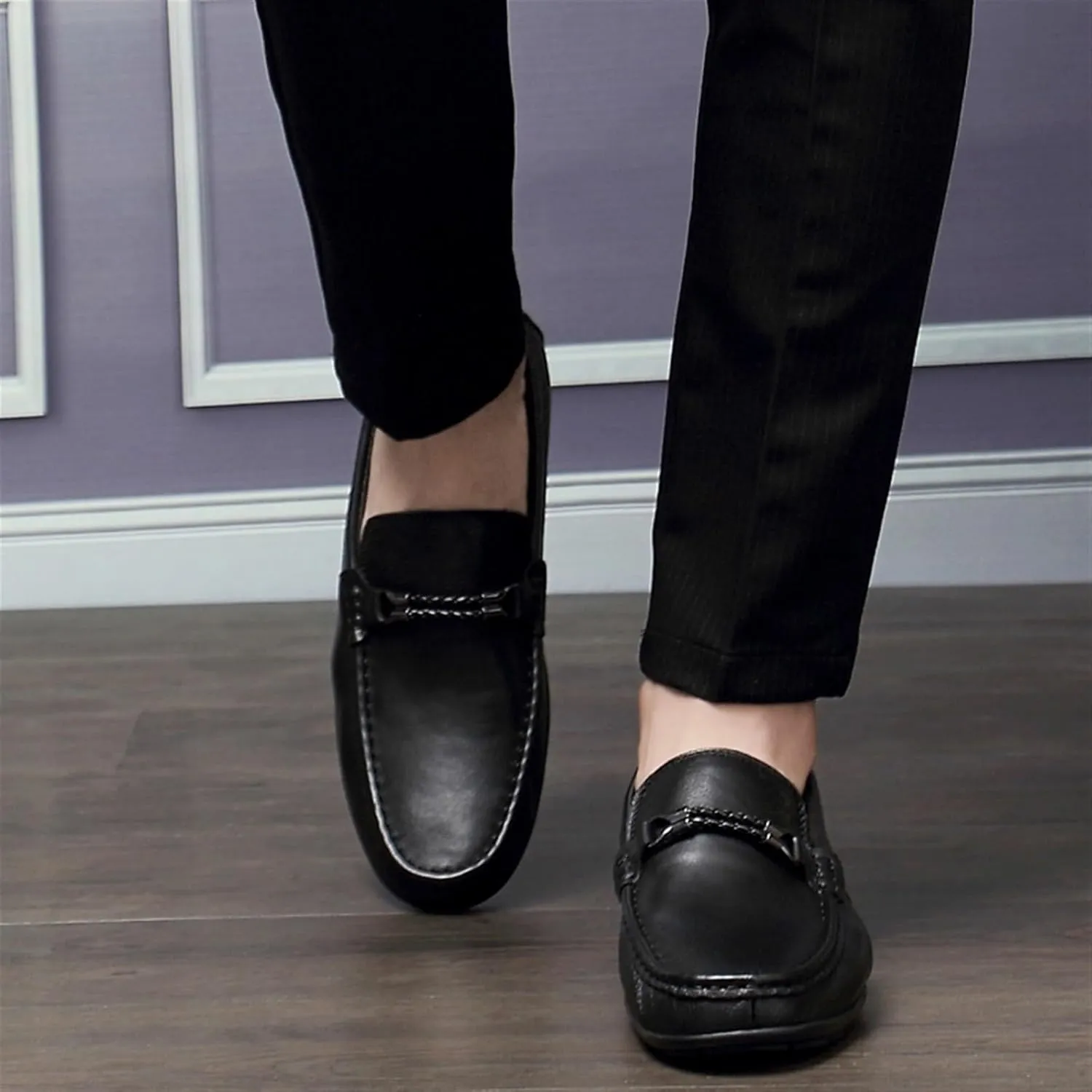 Men's Leather Loafers – Round Toe, Slip-On Driving Shoes with Flexible Comfort, Slip-Resistant, Ideal for Prom & Casual Wear