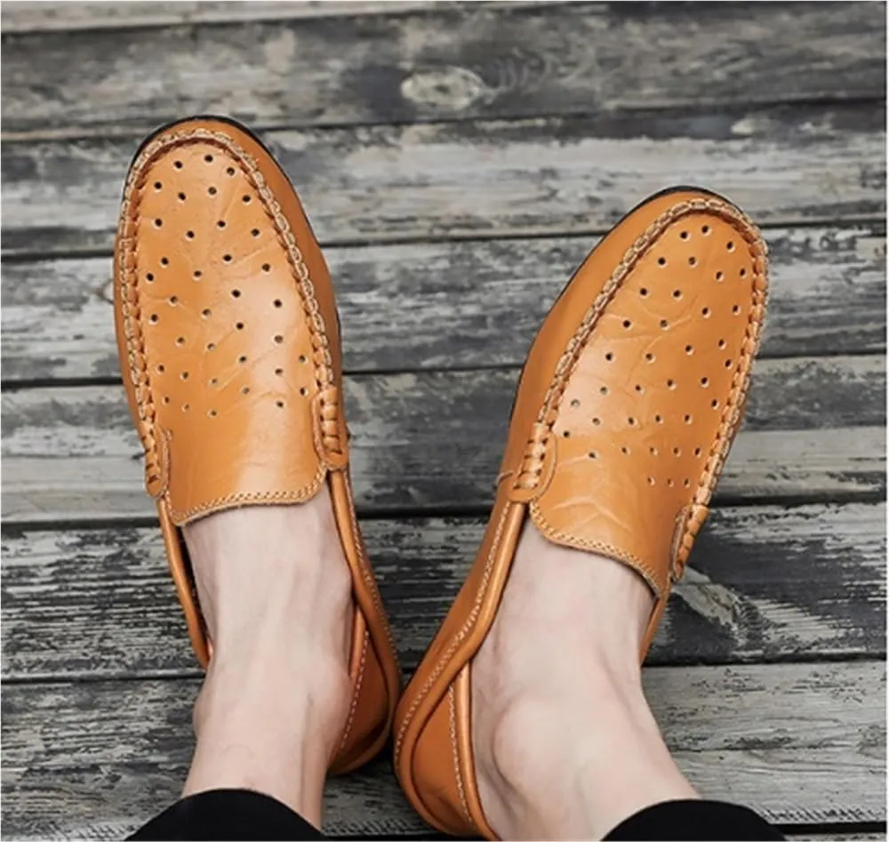 Mens Loafers Shoe Moccasins Breathable Simple Leather Comfortable Anti-Slip Slip Resistant Prom Slip-ons