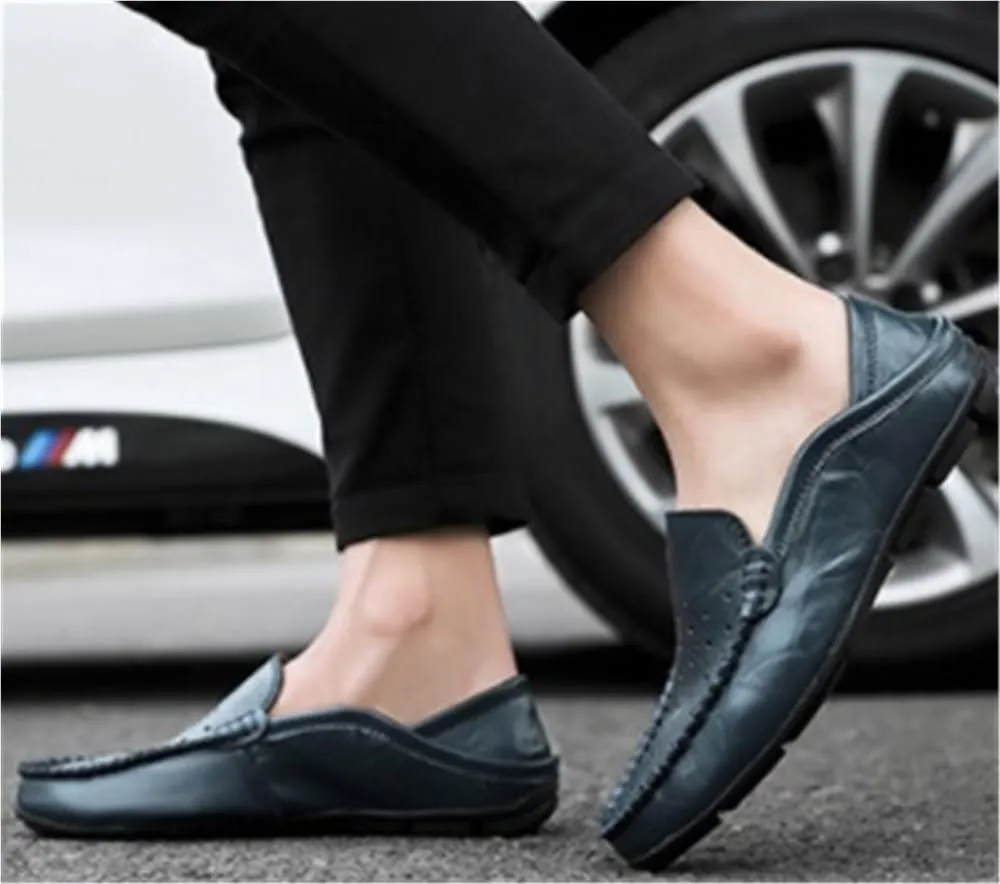Mens Loafers Shoe Moccasins Breathable Simple Leather Comfortable Anti-Slip Slip Resistant Prom Slip-ons