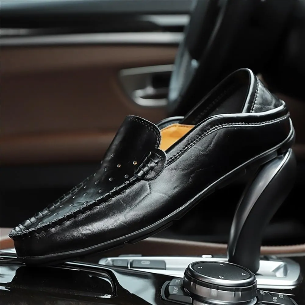 Mens Loafers Shoe Moccasins Breathable Simple Leather Comfortable Anti-Slip Slip Resistant Prom Slip-ons
