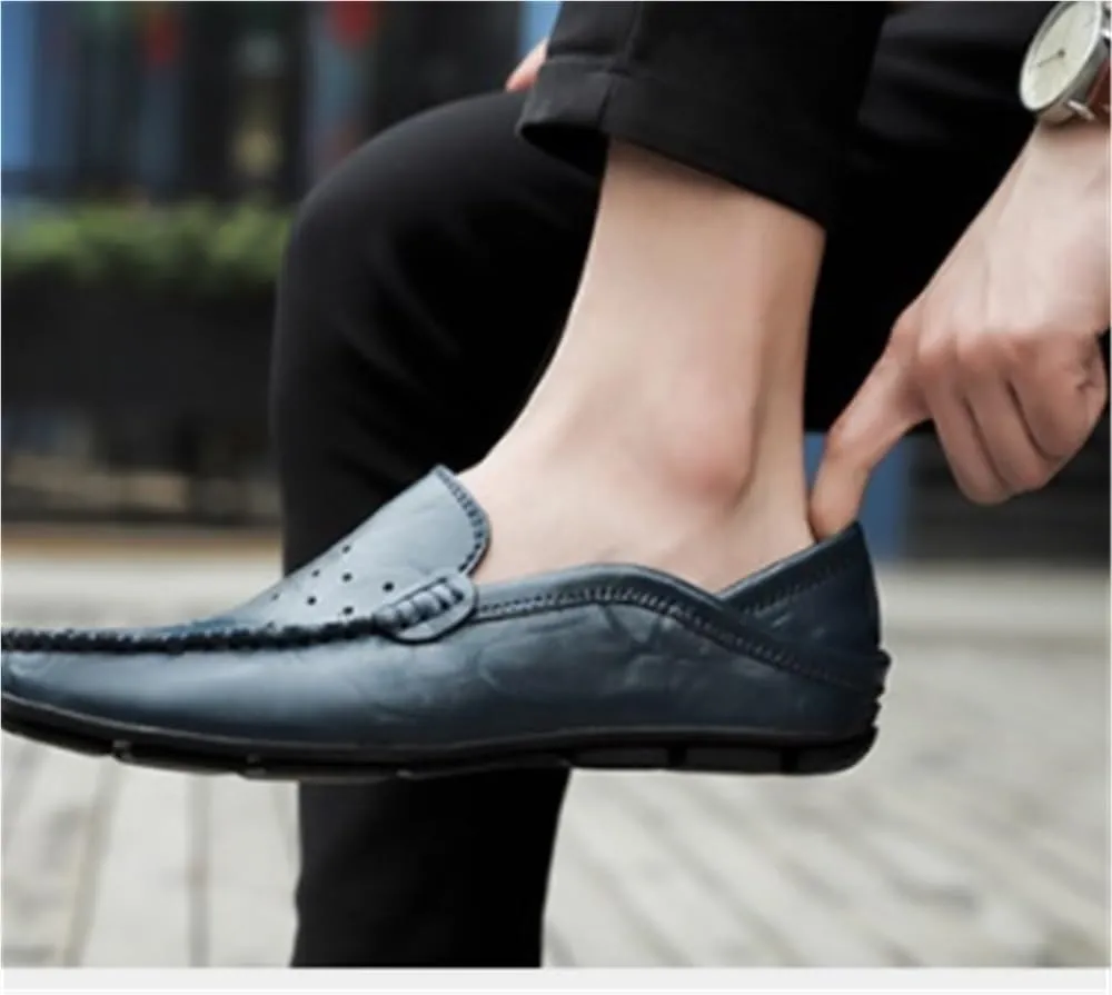 Mens Loafers Shoe Moccasins Breathable Simple Leather Comfortable Anti-Slip Slip Resistant Prom Slip-ons