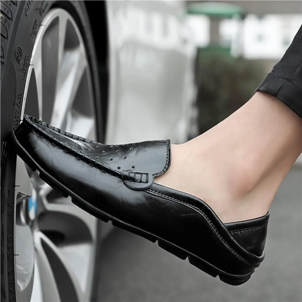 Mens Loafers Shoe Moccasins Breathable Simple Leather Comfortable Anti-Slip Slip Resistant Prom Slip-ons