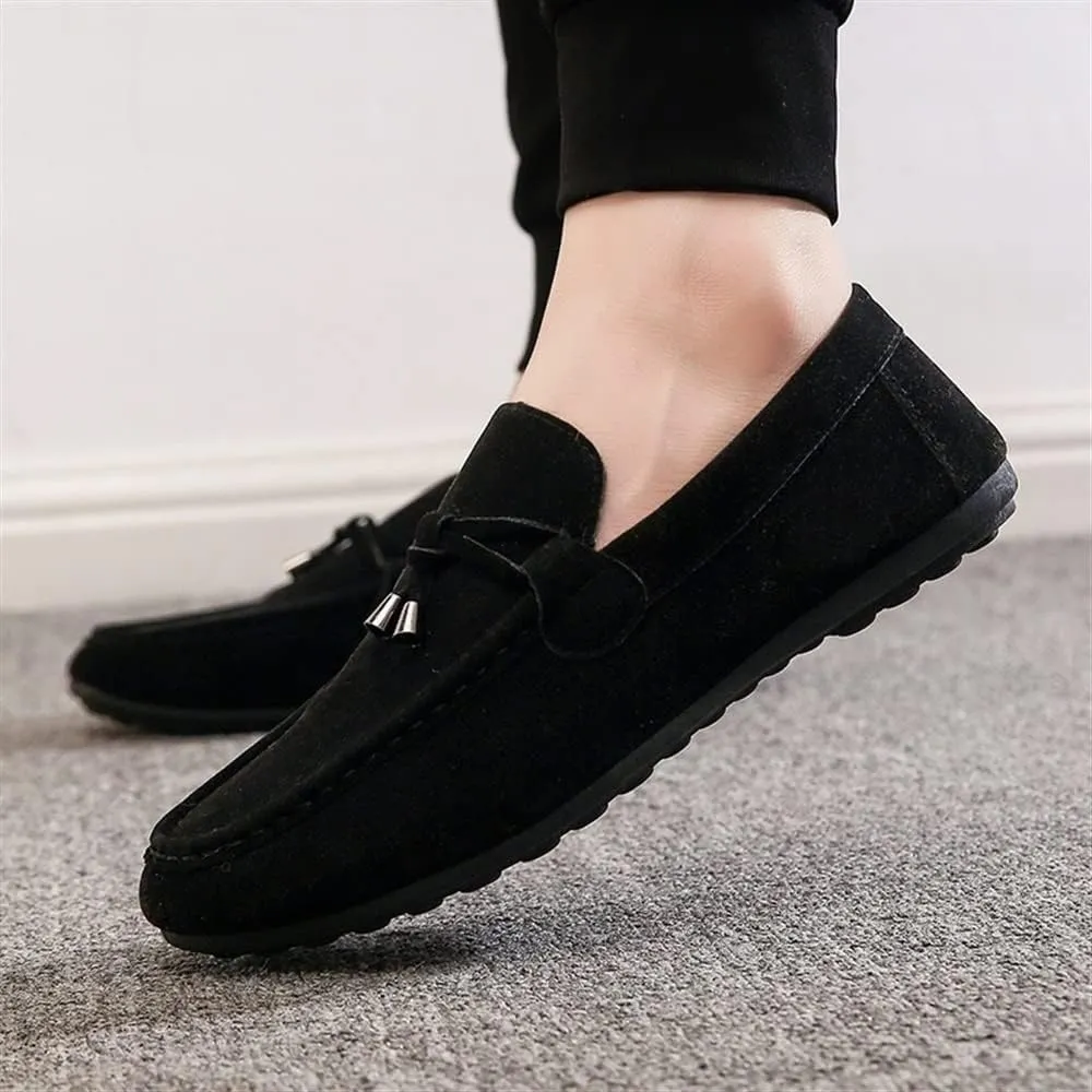 Mens Loafers Shoe Round Toe Smoking Loafers Tassel Simple Anti-Slip Flat Heel Comfortable Party Slip-ons