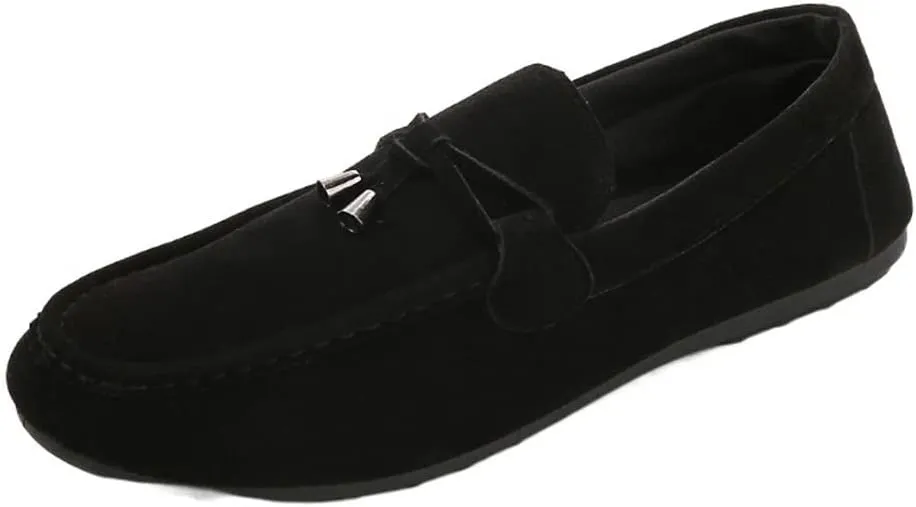 Mens Loafers Shoe Round Toe Smoking Loafers Tassel Simple Anti-Slip Flat Heel Comfortable Party Slip-ons