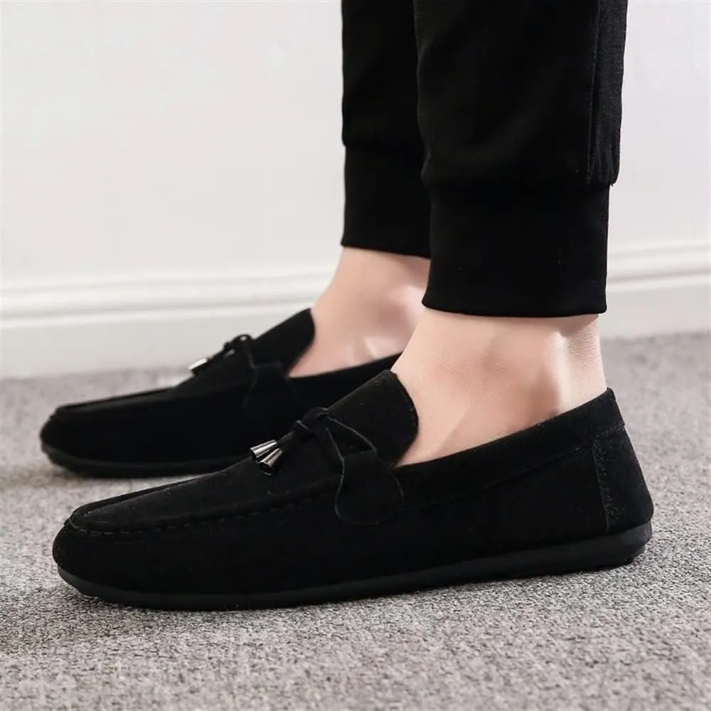 Mens Loafers Shoe Round Toe Smoking Loafers Tassel Simple Anti-Slip Flat Heel Comfortable Party Slip-ons