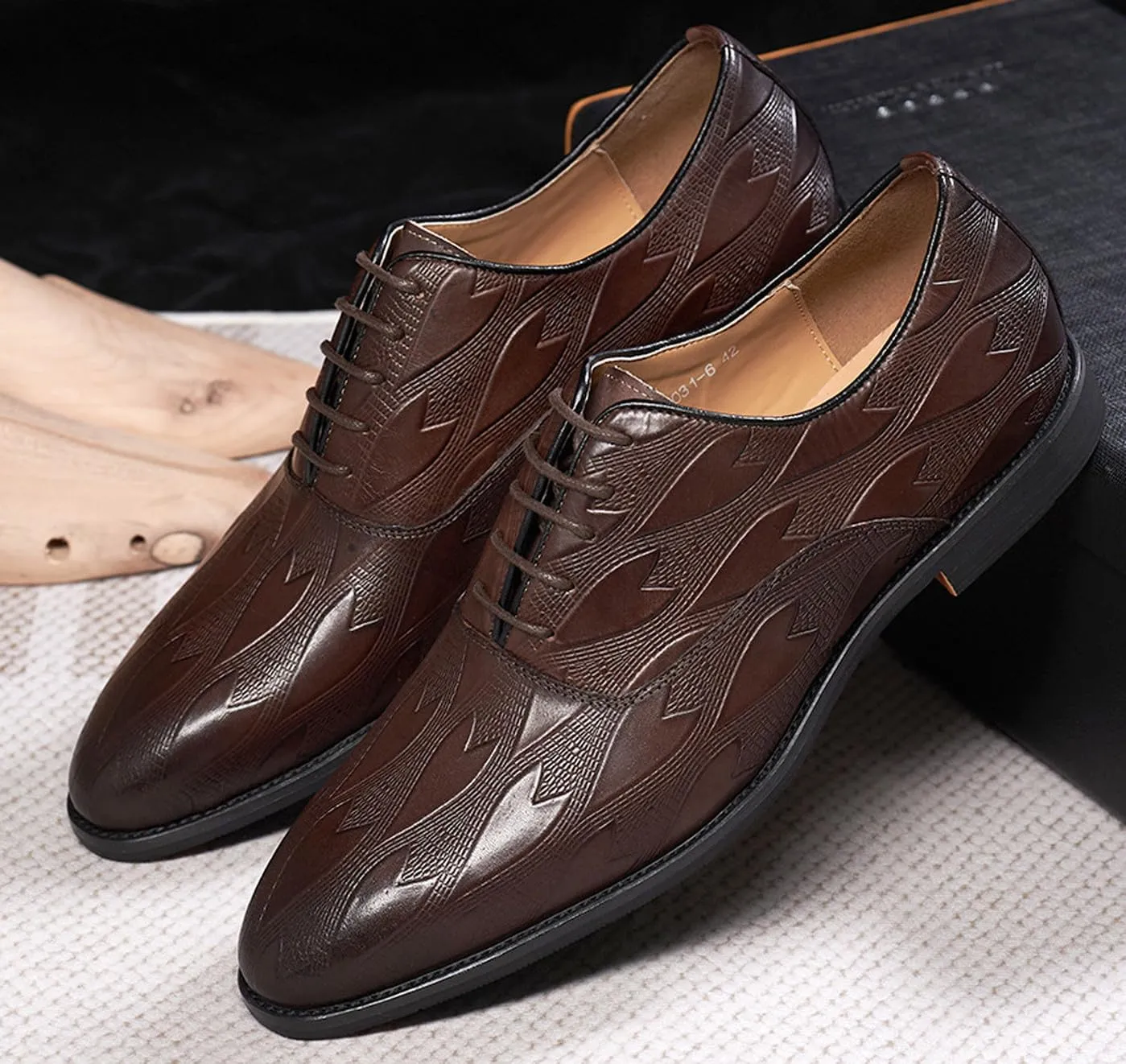 Mens Oxfords Formal Dress Derby Shoes Genunie Leather Wingtip Toe Modern Suit Shoes Fashion Prom Wedding Business Casual Comfortable Tuxedo Shoes for Men
