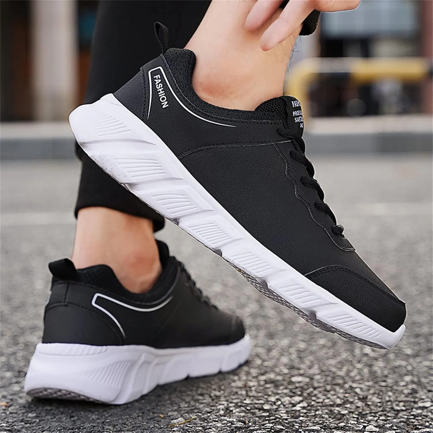 Mens Shoes Casual Leather Laace Up Color Blocking Casual Fashion Simple Shoes Running Big Sneaker Slippers Men