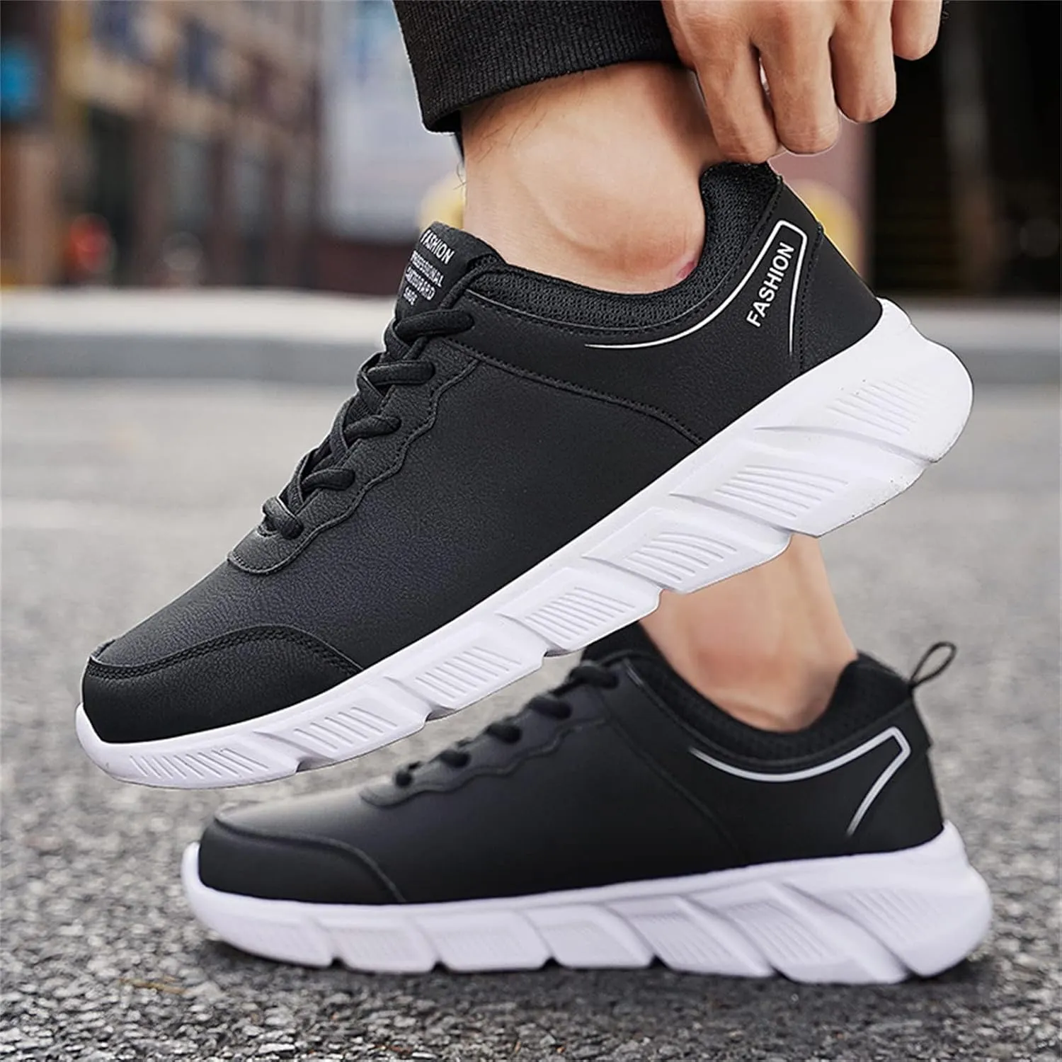 Mens Shoes Casual Leather Laace Up Color Blocking Casual Fashion Simple Shoes Running Big Sneaker Slippers Men