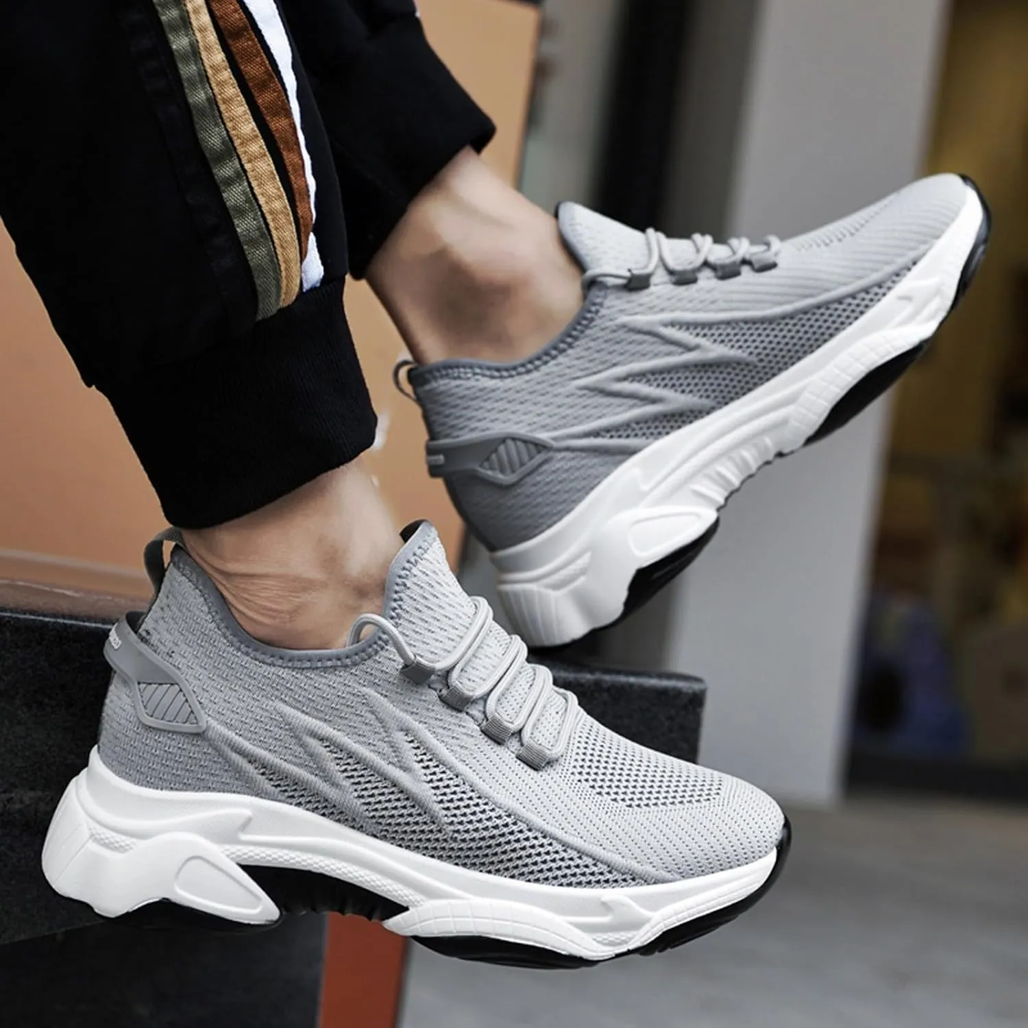 Mens Slip On Sneakers Non Slip Walking Shoes Lightweight Athletic Shoes Casual Running Shoe Increase Height 6/8/10CM