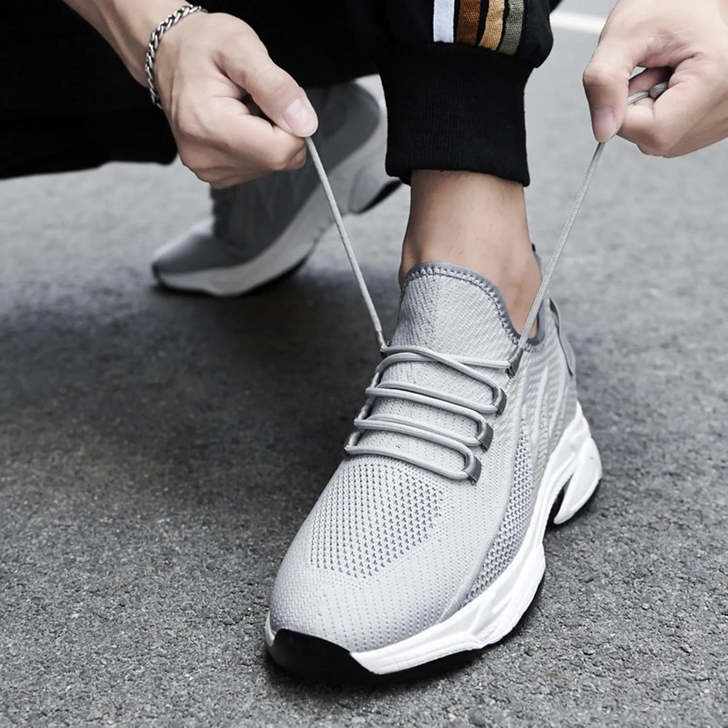 Mens Slip On Sneakers Non Slip Walking Shoes Lightweight Athletic Shoes Casual Running Shoe Increase Height 6/8/10CM