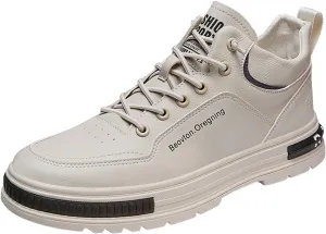 Men's Solid Casual Flat Leather Shoes Fashion Lace Up Casual Shoes Sneaker Shelves for Men
