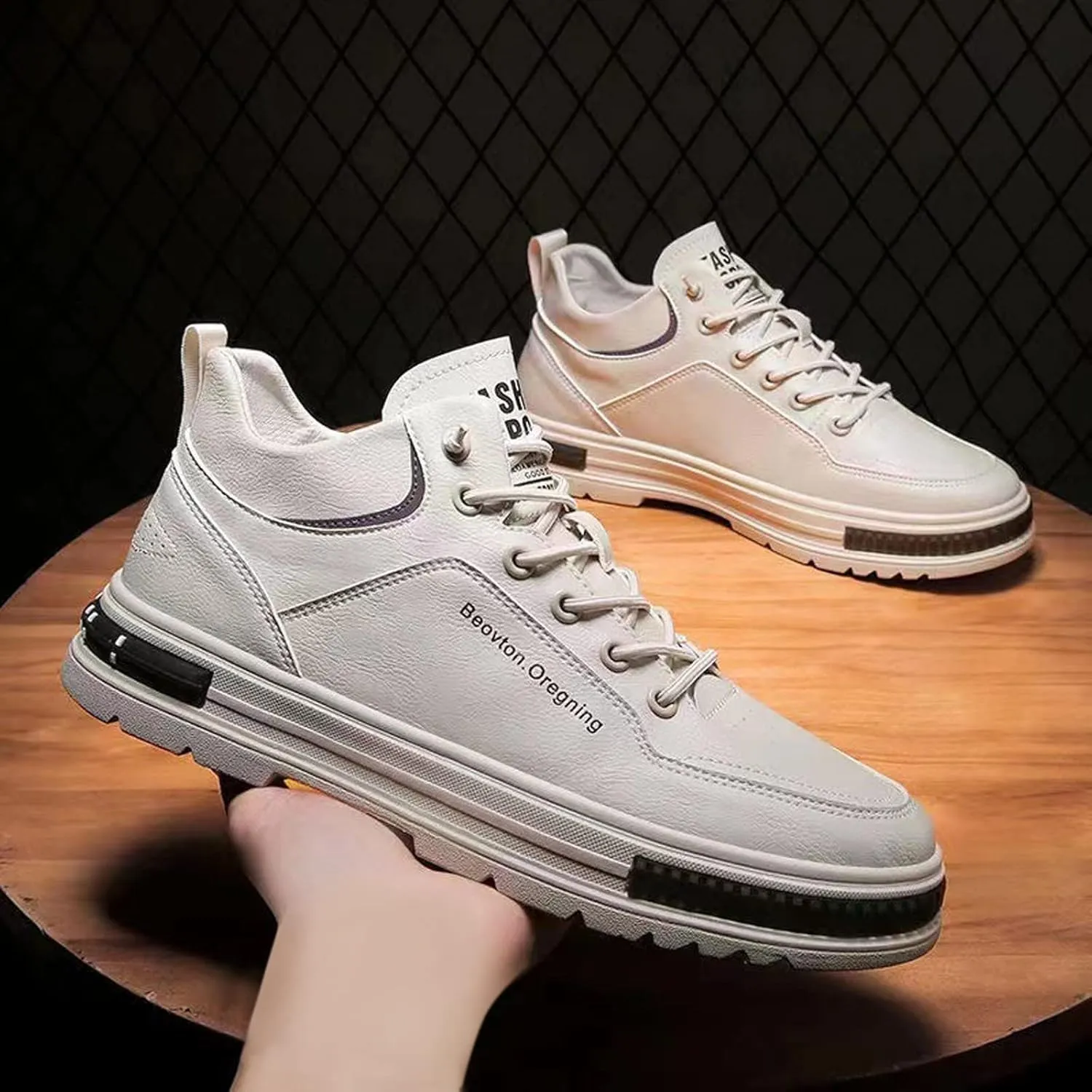 Men's Solid Casual Flat Leather Shoes Fashion Lace Up Casual Shoes Sneaker Shelves for Men