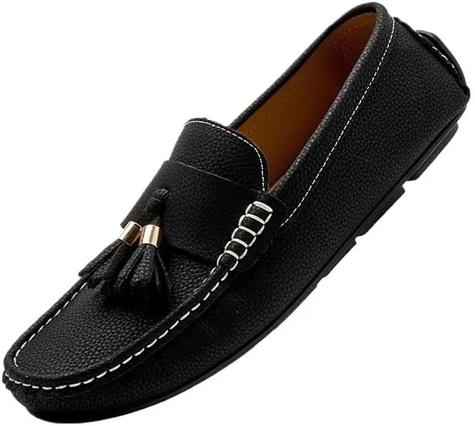 Men's Square Toe PU Leather Loafers - Comfortable Driving Shoes with Flat Heel, Slip-Resistant, Ideal for Walking, Parties, and Casual Wear