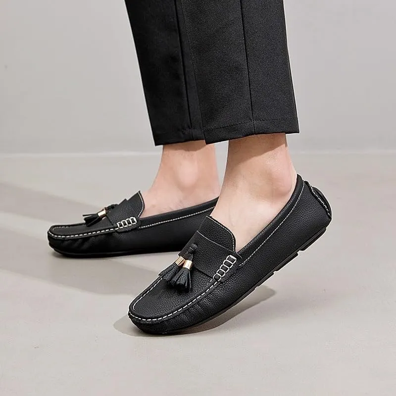 Men's Square Toe PU Leather Loafers - Comfortable Driving Shoes with Flat Heel, Slip-Resistant, Ideal for Walking, Parties, and Casual Wear