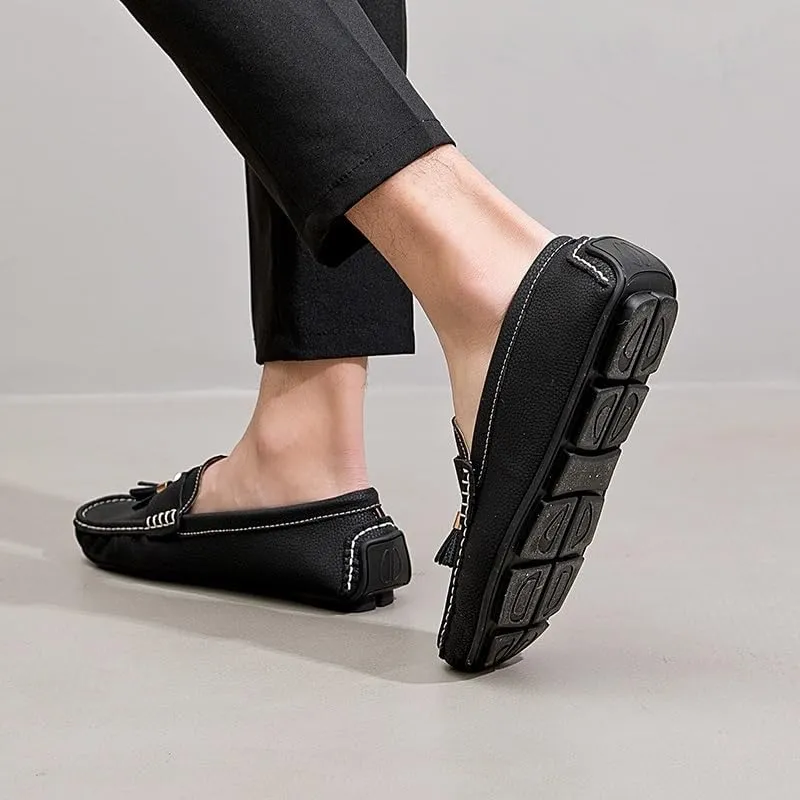 Men's Square Toe PU Leather Loafers - Comfortable Driving Shoes with Flat Heel, Slip-Resistant, Ideal for Walking, Parties, and Casual Wear