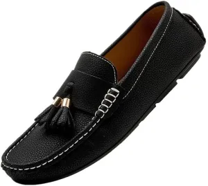 Men's Square Toe PU Leather Loafers - Comfortable Driving Shoes with Flat Heel, Slip-Resistant, Ideal for Walking, Parties, and Casual Wear