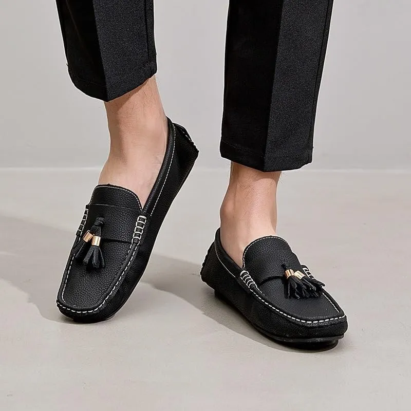 Men's Square Toe PU Leather Loafers - Comfortable Driving Shoes with Flat Heel, Slip-Resistant, Ideal for Walking, Parties, and Casual Wear