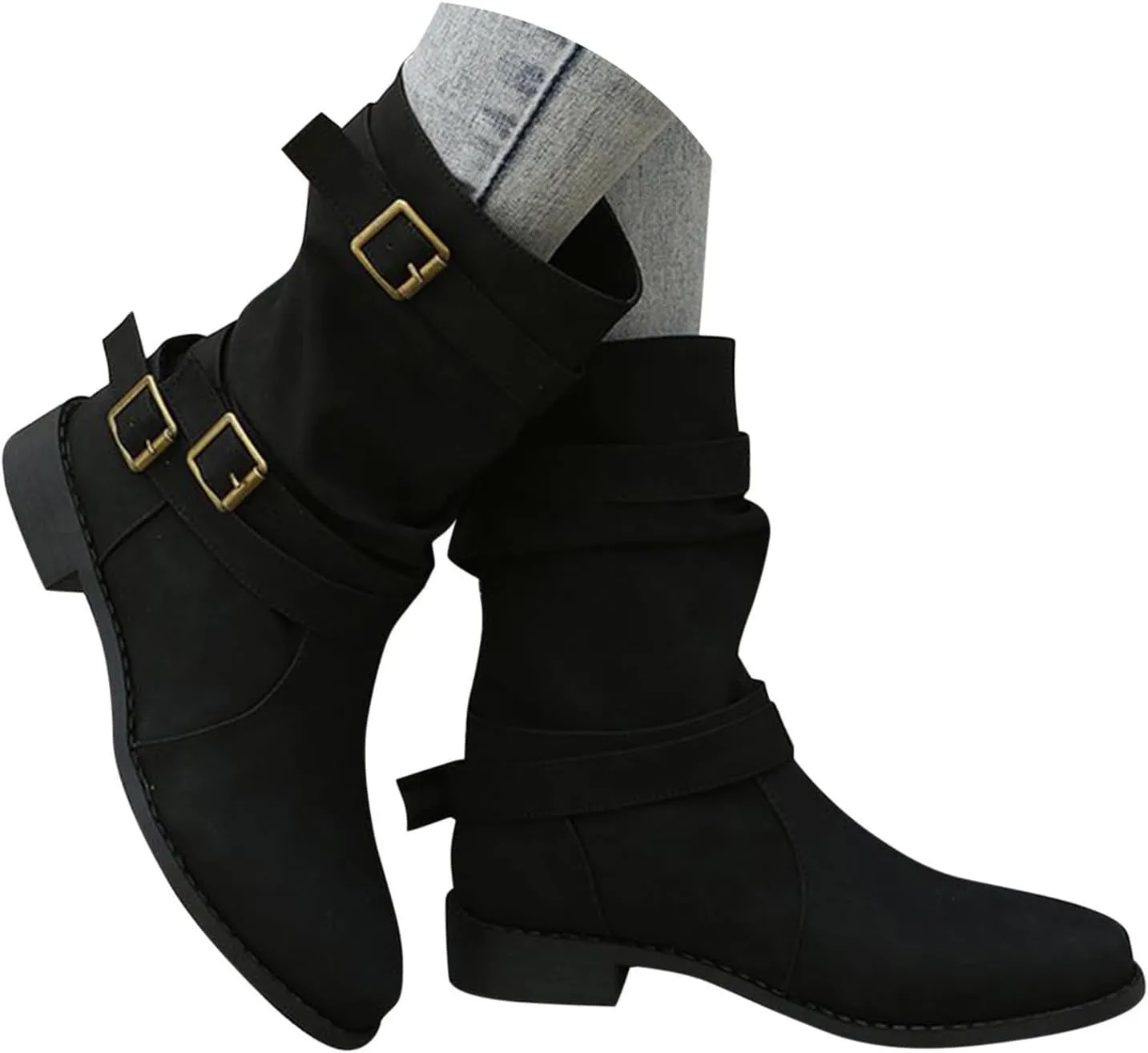 Mid Hight Boots for Women Chunky Platform Boots Mid Calf Combat Boots Side zipper Low Heel Fashion Western Boots