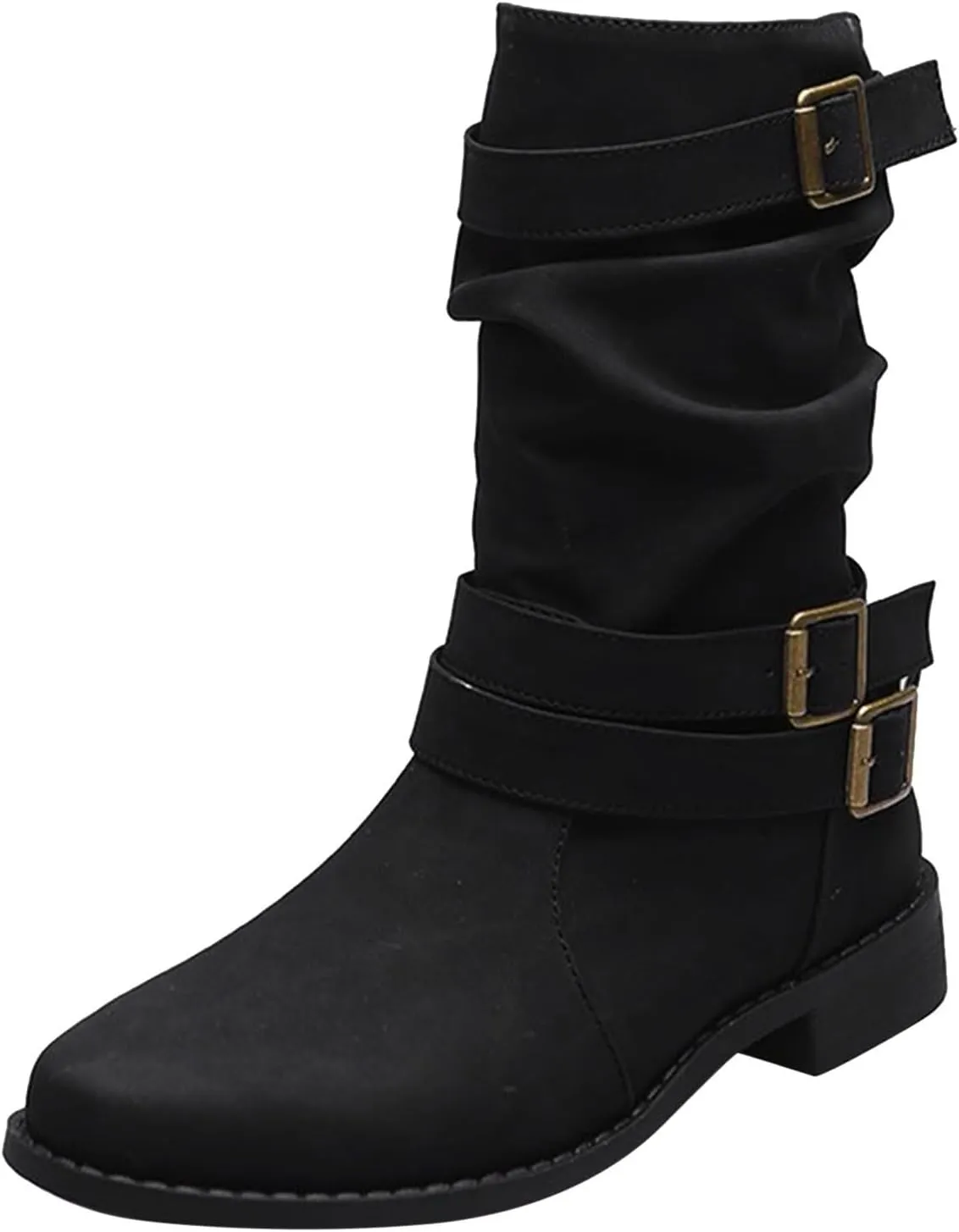 Mid Hight Boots for Women Chunky Platform Boots Mid Calf Combat Boots Side zipper Low Heel Fashion Western Boots