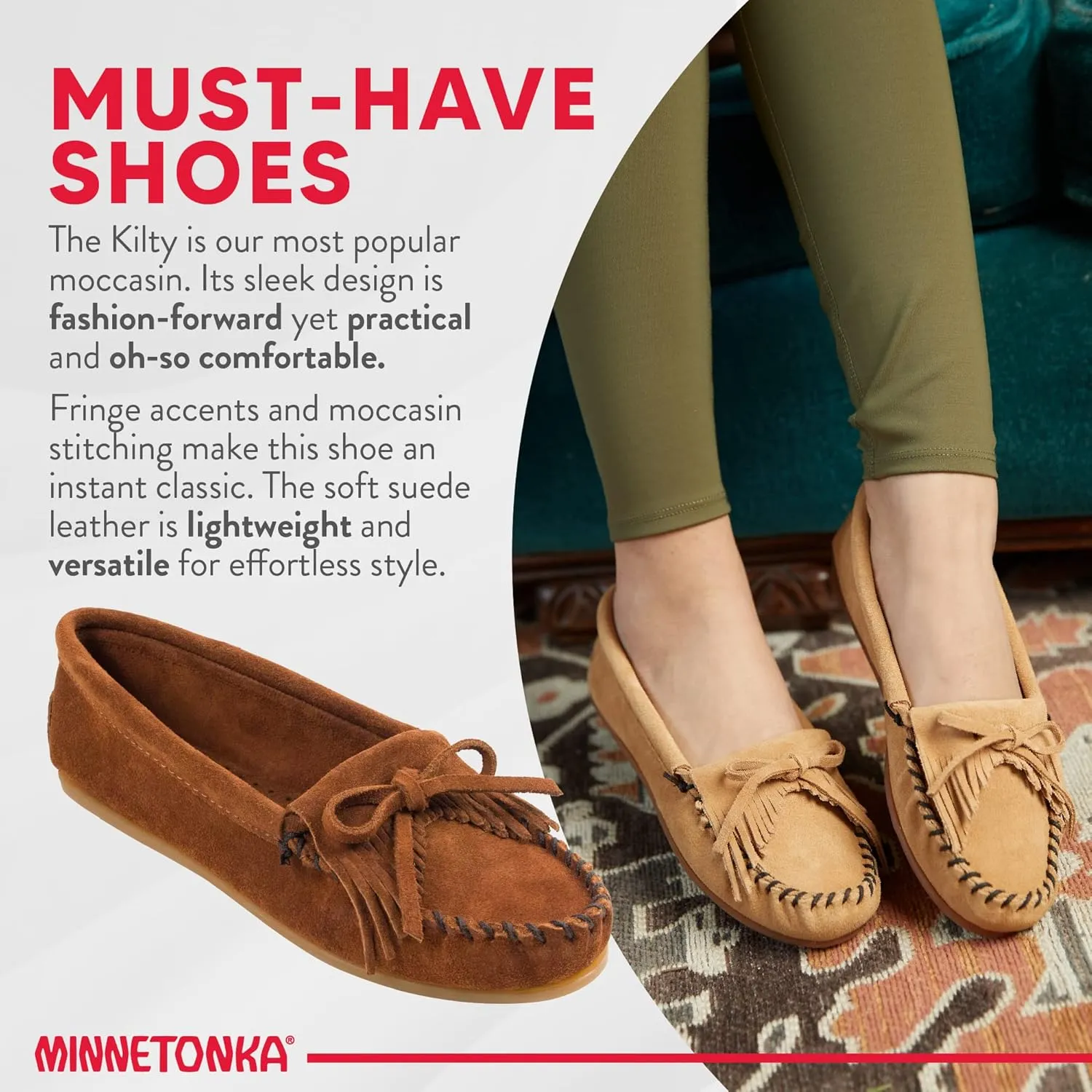 Minnetonka Women's Kilty Suede Hardsole Moccasin