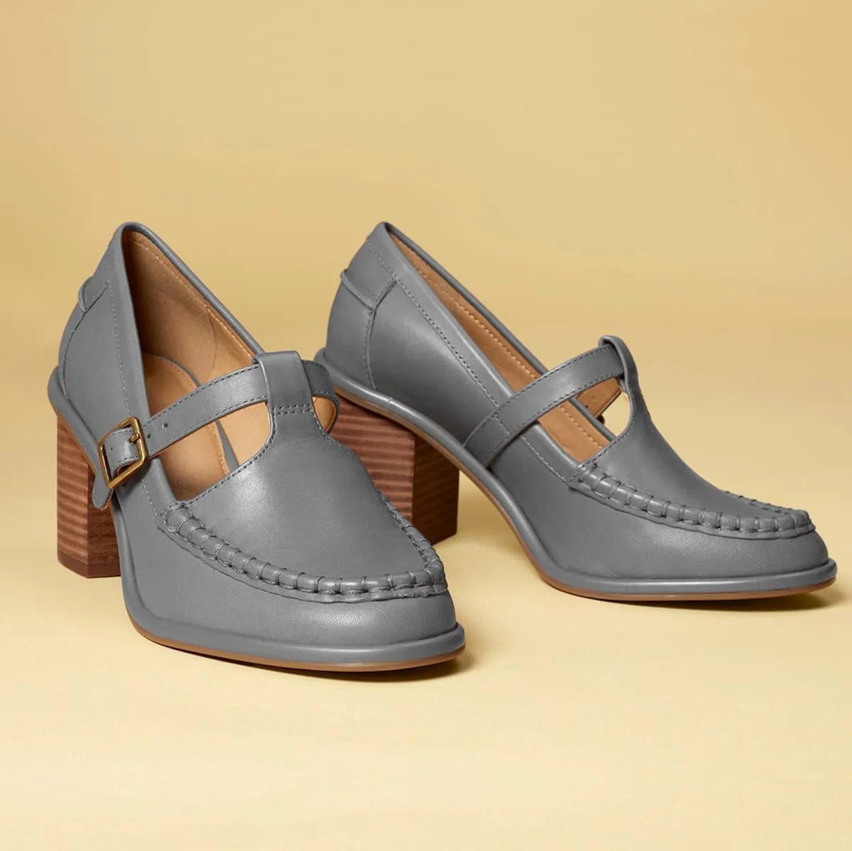 MOOMMO Women Chunky Stacked Heel Loafers Pumps Round Closed Toe Slip On Penny Loafer Buckle T-Strap Block High Heel Oxford Shoes Formal Classic Thick Heel Dress Loafer Office Lady Retro 4-11 M US