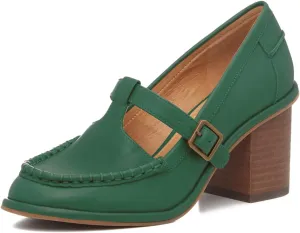 MOOMMO Women Chunky Stacked Heel Loafers Pumps Round Closed Toe Slip On Penny Loafer Buckle T-Strap Block High Heel Oxford Shoes Formal Classic Thick Heel Dress Loafer Office Lady Retro 4-11 M US