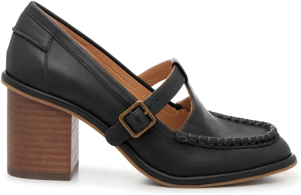 MOOMMO Women Chunky Stacked Heel Loafers Pumps Round Closed Toe Slip On Penny Loafer Buckle T-Strap Block High Heel Oxford Shoes Formal Classic Thick Heel Dress Loafer Office Lady Retro 4-11 M US
